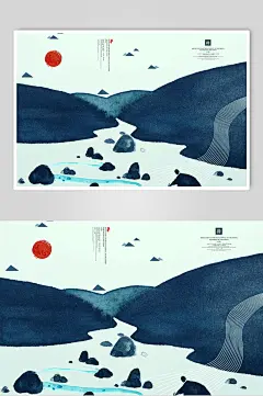 深蓝简约高端大气古风中式唯美插画