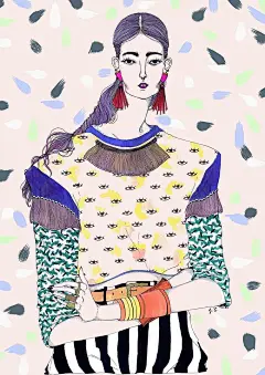 个性时装插画，人物都有着让人印象深刻的相貌特征！插画师：JérémyCombot  #绘画欣赏# #作品赏析# #遇见艺术# ​​​​