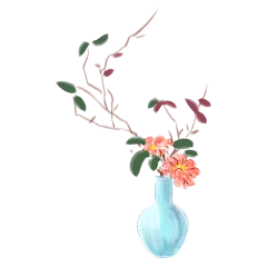 蓝色的花瓶手绘插画