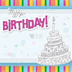 生日贺卡与轮廓涂鸦蛋糕