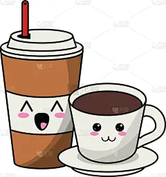 饮料,热,冰,可爱,卡通,咖啡杯,可爱的,咖啡,清新,爱