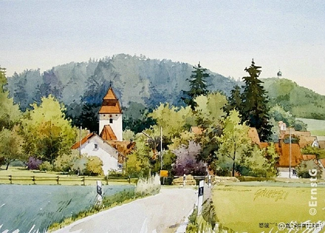 艺术家Ernst Grillhiesl漂亮的水彩人文风景画