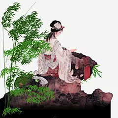弹琴的古典美女png免抠素材_新图网 https://ixintu.com 竹子 中国画 弹琴的古典美女