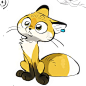 This may contain: a drawing of a cat sitting on the ground with eyes wide open and one eye closed