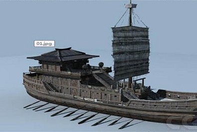 古代古建筑场景三国时期战船精模小帆船商船...