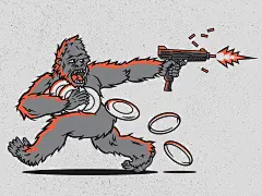 猴子与乌兹枪飞盘大猩猩枪插图猴子印花终极飞盘乌兹