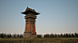 中国古建塔楼骑楼哨塔建筑3D模型的渲染材质灯光