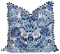 Paisley Linen Pillow Cover, Blue and White With Navy Blue Pompom Trim mediterranean-decorative-pillows