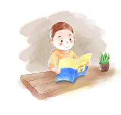 儿童插画 看书的小男孩（数码水彩）