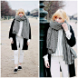 Frontrowshop Scarf, Monoprix Coat, Frontrowshop Sweater, Vintage Pants, Topshop Slip On - Station - Typhaine Augusto