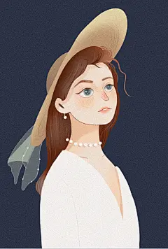 手绘肌理扁平风戴草帽女孩