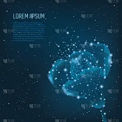 创造性的多边形花在深蓝色的背景。科技美创新理念低聚线框风格。