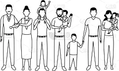 家庭,动画片,头像,可爱的,多代家庭,丈夫,人,父母,概念,爱