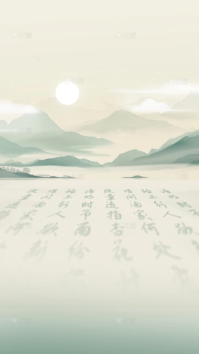 清明节国风水彩山创意文字背景素材-花瓣网