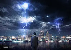 商务男士城市闪电暴雨灾难商务海报图片海报设计商务海报首页素材