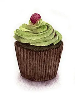 手绘水彩甜品抹茶杯子蛋糕素材元素插画图片下载