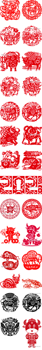 牛年传统剪纸窗花中国红色新年春节喜庆2021年PNG装饰AI素材