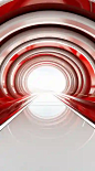 The red road on a large white tunnel is 3d rendered, in the style of light silver and bronze, bauhaus functional design, intel core, glazed surfaces, bold color blends, precisionist lines, bold and vibrant