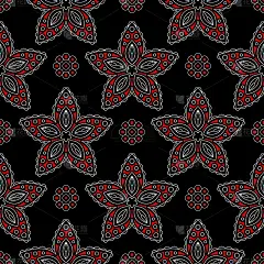无缝图案与花。黑红白背景