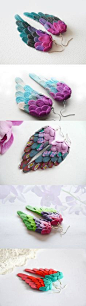 Polymer clay sculpted angel wing earrings - My Vian