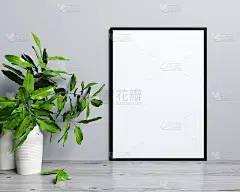 模型海报框架在现代室内背景，斯堪的纳维亚风格，3D渲染