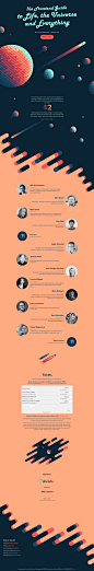 Colorful long scrolling One Pager for 'The frontend guide to life, universe and everything' event to be held in Bologna, Italy. Did you know we have a tag for One Pagers with an Ascii Signature (like they do).: 