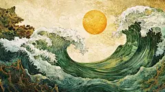 海浪浮世绘插画浪花手绘高清模板免费下载-趣麦麦图