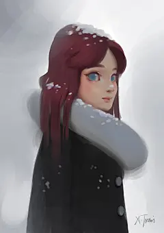下雪了-x-Train_女孩,人物_涂鸦王国插画
