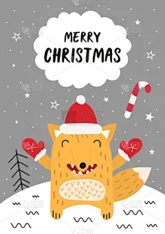 贺卡,可爱的,连指手套,2020,圣诞帽,新年前夕,简单,雪,现代