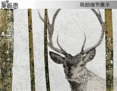 北欧墙贴复古手绘麋鹿电视背景墙壁纸自粘卧室创意墙纸贴画壁画-淘宝网