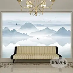 现代新中式墙布写意抽象水墨墙纸壁画电视客厅卧室背景墙山水壁纸