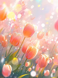 千库网_唯美梦幻郁金香花海插画_插画编号156148