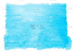 蓝色水彩矩形背景，文本框架模板。水平笔触，用污渍涂抹水彩形状。手绘水彩画凹凸不平的边缘纹理。