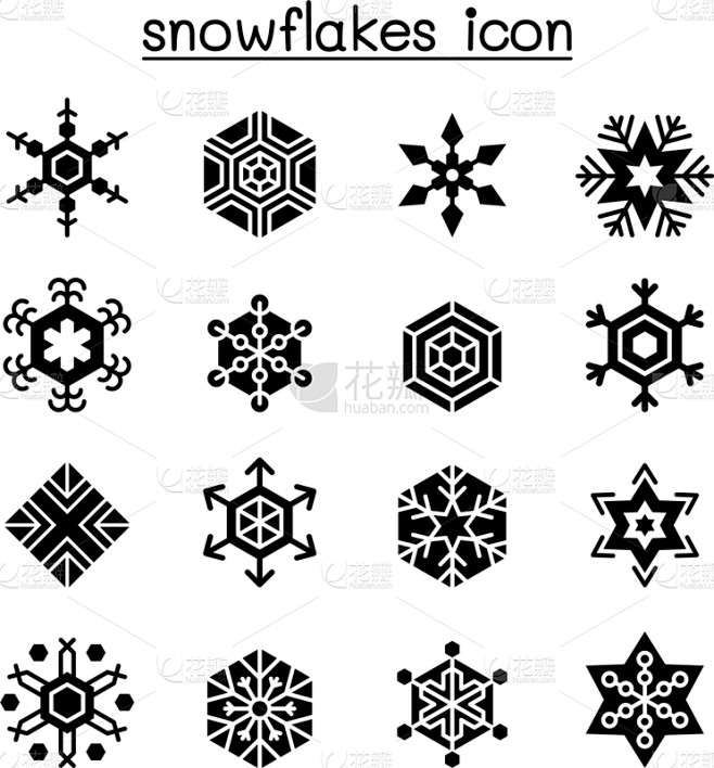 雪花,图标集,扁平化设计,对称,几何形状...