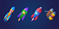 Cartoon rockets shuttles and jetpack Free Vector