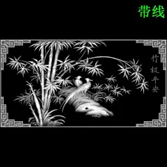 H011精雕图灰度浮雕图雕刻竹子图库