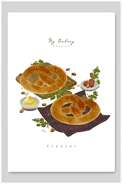 烤面包美食海报插画素材