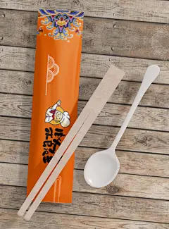 卡通图案一次性筷子餐具样机四件套样机