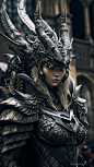 a cyber sculpture of a gyaru in a dragon costume, in the style of frostpunk, voigtlander heliar 15mm f/4.5, tomasz jedruszek, detail-oriented, gothic architecture, high quality photo, cinematic sets