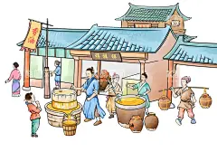 香油绘画  - 源文件下载【酷图网】绘画,香油场景,香油,卖香油,人物绘画,香油海报,