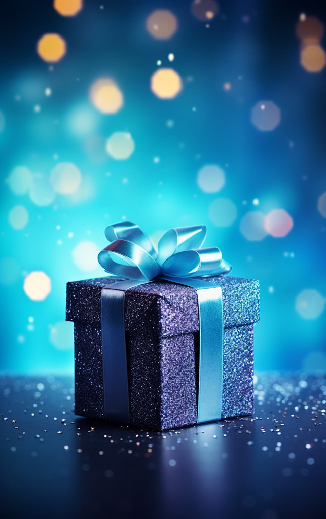 蝴蝶结礼物盒背景蓝色背景素材图片