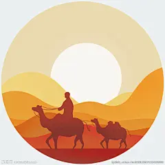 大漠落日丝绸之路扁平风插画