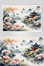 AI数字艺术水墨画山水画丹青美术插画