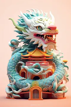 神话神秘祥瑞东方龙中国龙建筑模型