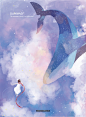 清新治愈系鲸鱼海底世界梦幻唯美明信片模板020 平面设计 绘画插图