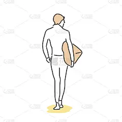 夏季运动。以各种姿势冲浪。手绘。画线。矢量插图。