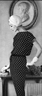 Dovima in Jean Patou Polka-Dot Silk, photo Henry Clarke 1956(BD1D3)