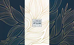 图源免费EPS |一组矢量设计元素标签、框架、婚礼请柬、社交网络故事、包装、奢侈品、香水、肥皂、葡萄酒。线条金色背景，带叶子的花卉图案