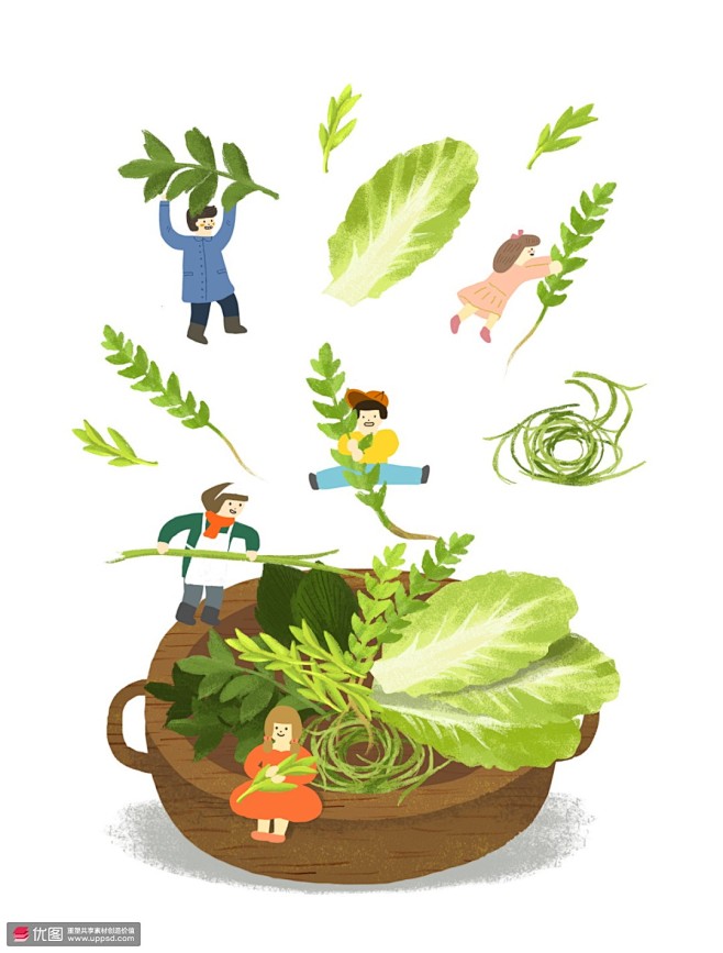 时令蔬菜春天野菜美食手绘春季插画 季节插...