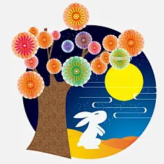 中秋卡通扁平兔子月亮插画合集可商用元素图片大小4167x4167px 图片尺寸2.27 MB 来自PNG搜索网 pngss.com 免费免扣png素材下载！白兔#背景#大树#灯笼#古建#桂花#花卉#家人团圆#节日#节日元素#看天灯#孔明灯#明月#